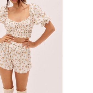 For Love And Lemons Floral Pajama Set - White and Pink